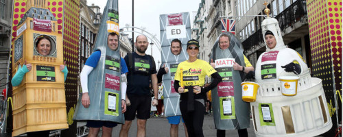 Landmark costume runners and Amanda Holden at the London Landmarks Half Marathon start line.