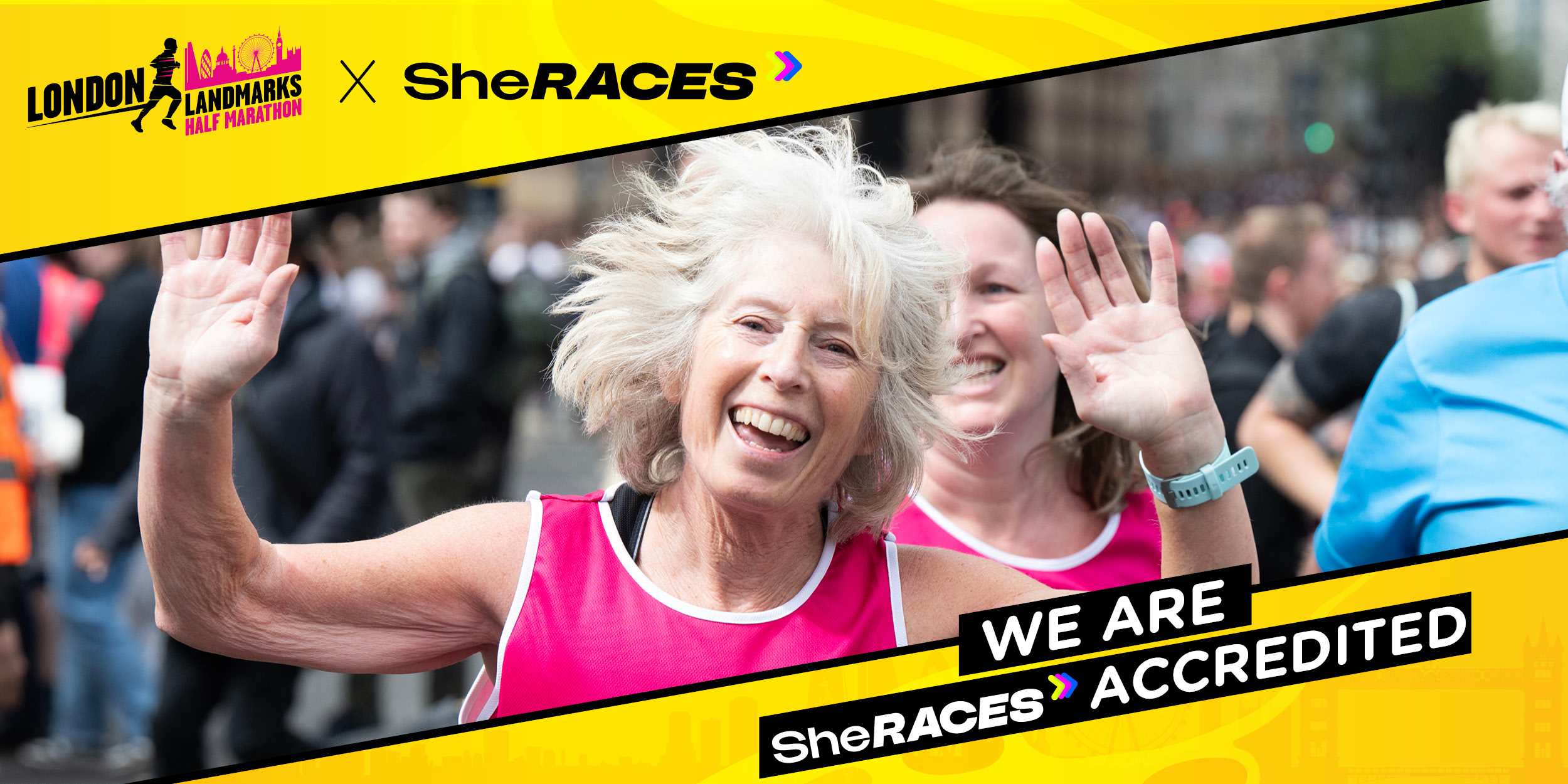 Lady running and waving