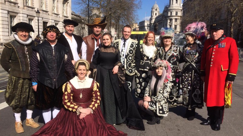 Historic characters at the London Landmarks Half Marathon finish line