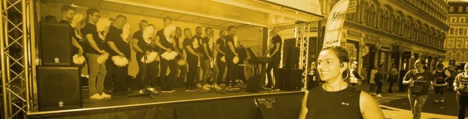 The London Gay Mens' Chorus performing at the London Landmarks Half Marathon